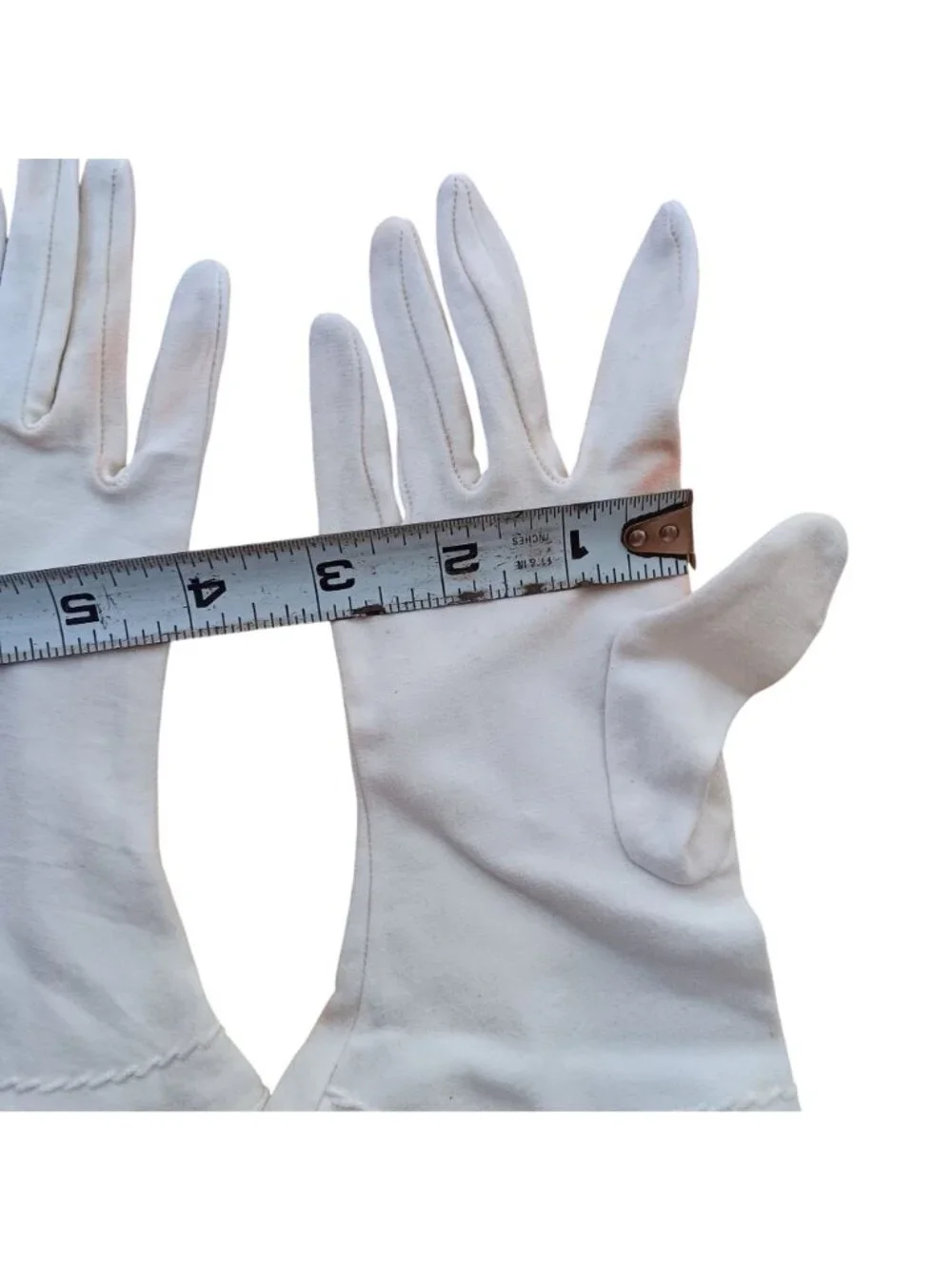 Vintage White CLoth 1960's Studded Gloves With Rivet Detail Womens Size 6.5